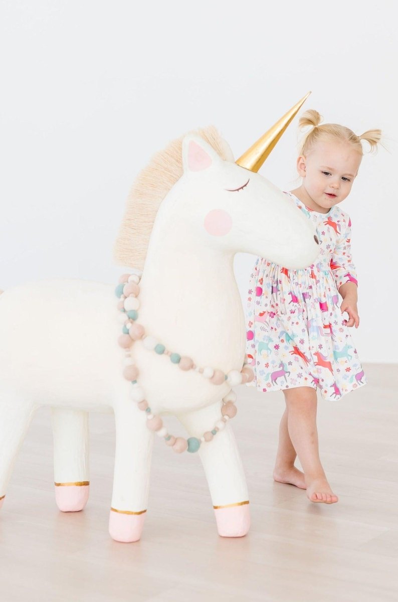 Unicorn Wish Twirl Dress With Pockets Three Quarter Sleeve - Everetts Place Boutique - Twirl Pocket Dress 3/4