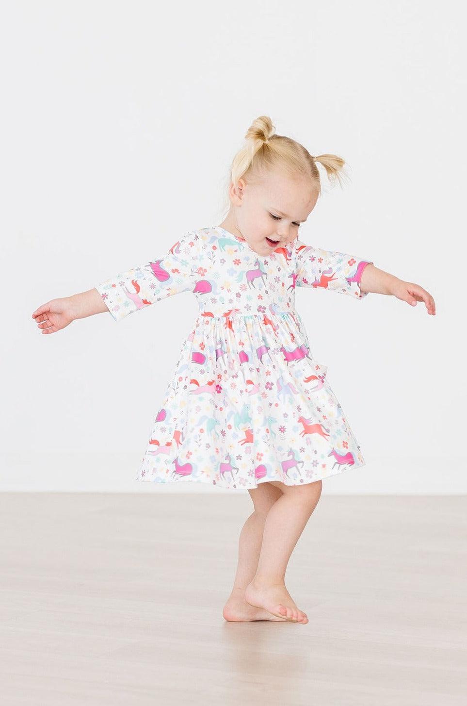 Unicorn Wish Twirl Dress With Pockets Three Quarter Sleeve Mila & Rose ® Everetts Place: Online Boutique