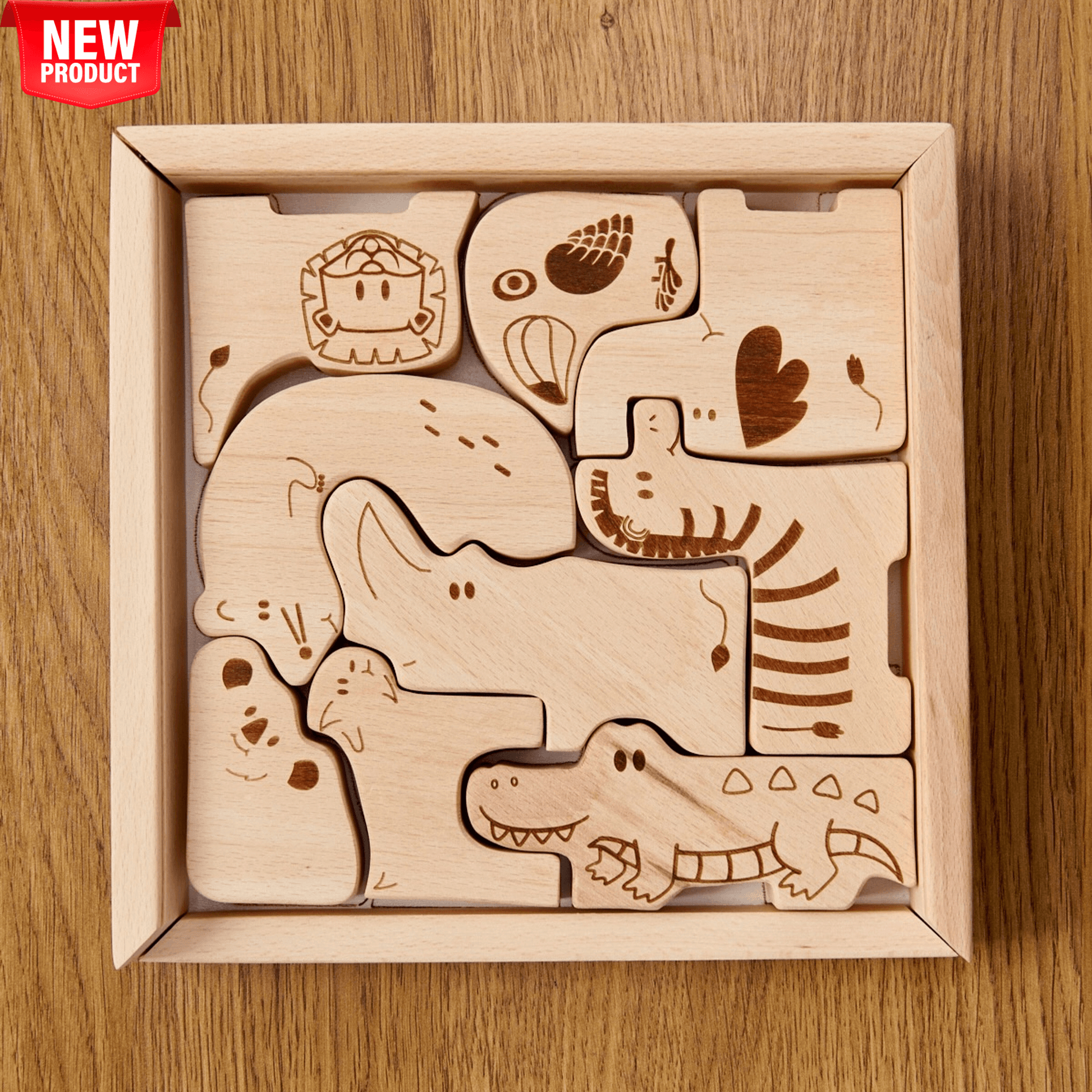 Montessori Wooden Safari Animal Puzzle Box For Toddlers Kidodido Everetts Place: Online Boutique