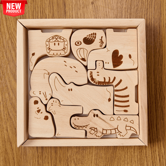 Montessori Wooden Safari Animal Puzzle Box For Toddlers Kidodido Everetts Place: Online Boutique