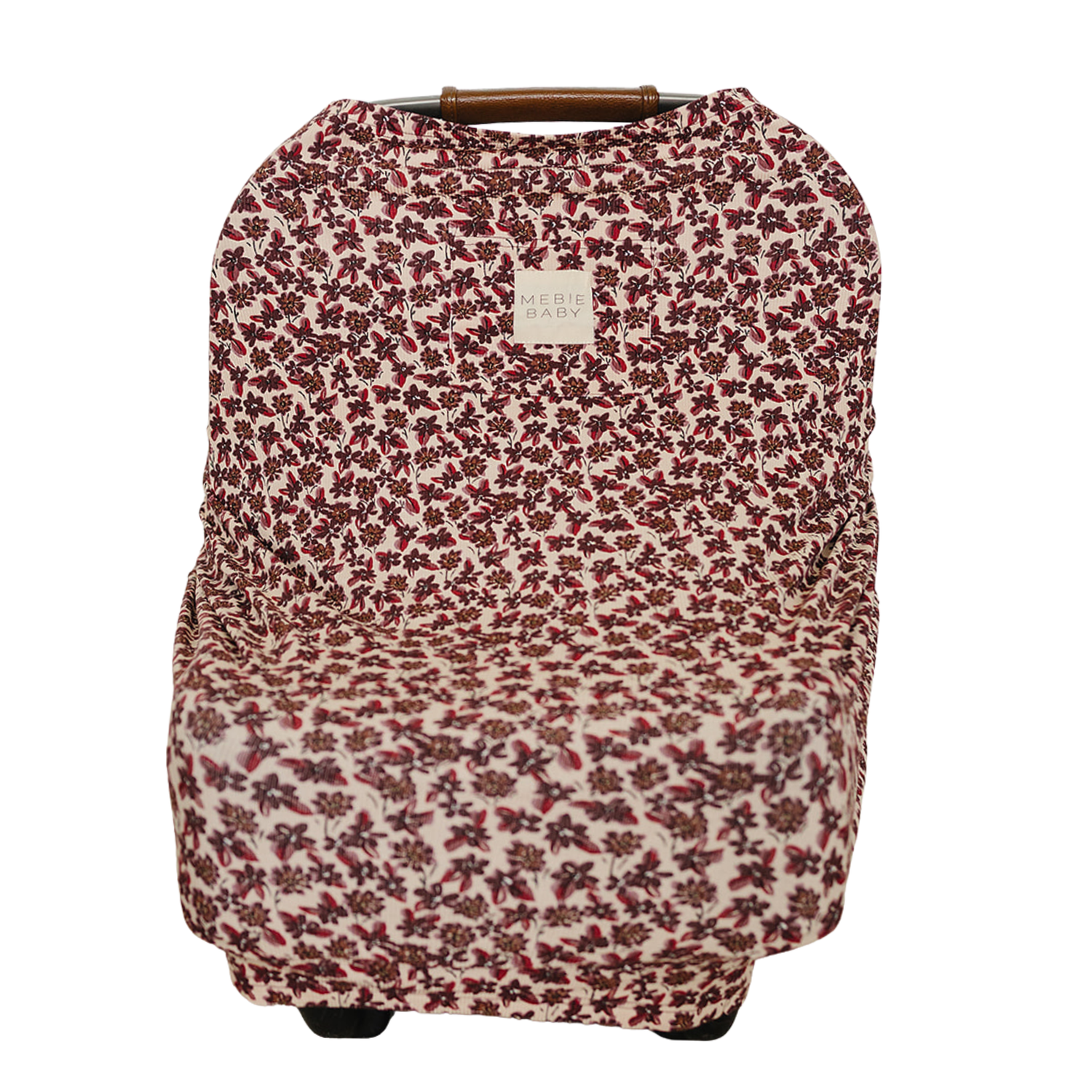 Bamboo multi-use baby cover in an antique floral pattern, shown draped and stretchy