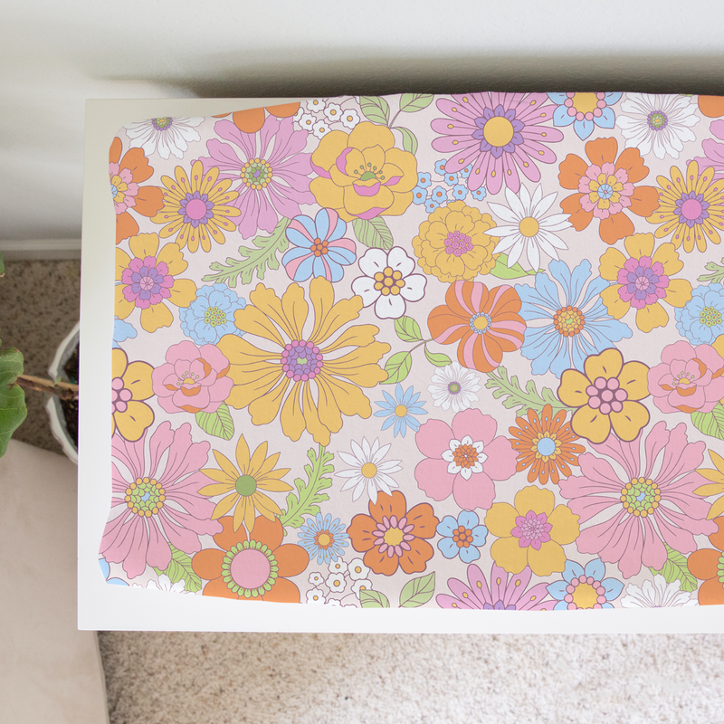 Retro floral changing pad cover with soft, stretchy fabric for baby nursery.