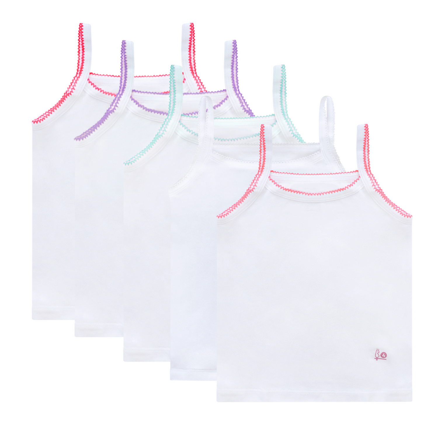 Feathers Girls Undershirts Tagless Camisoles - 5 pk Super Soft Cotton Cami Girls Tank Tops by Feathers USA at Everetts Place