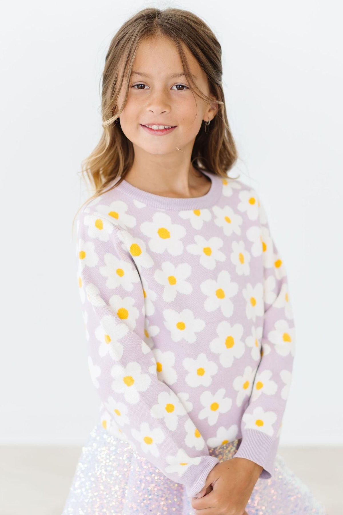 Love You Bunches sweater for girls, long-sleeve pullover layering top shown flat
