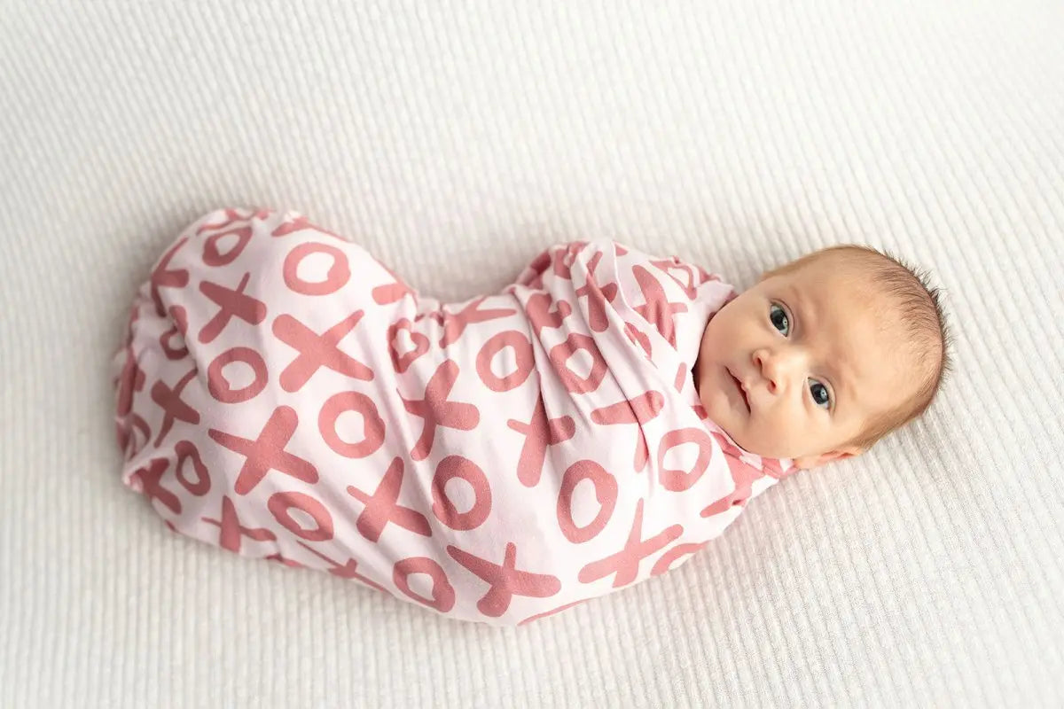 Three Little Tots Valentine's Day XOXO Bamboo Newborn Swaddle Blanket - 