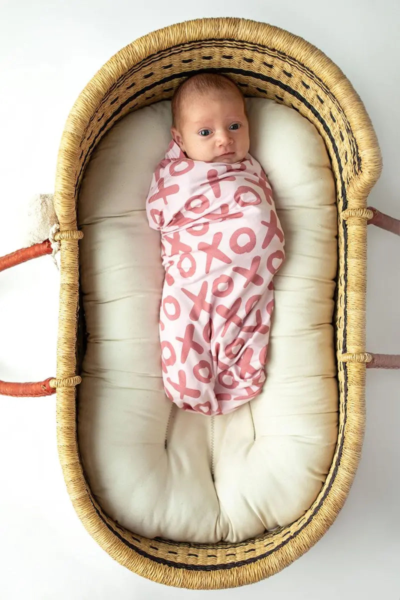 Three Little Tots Valentine's Day XOXO Bamboo Newborn Swaddle Blanket - 