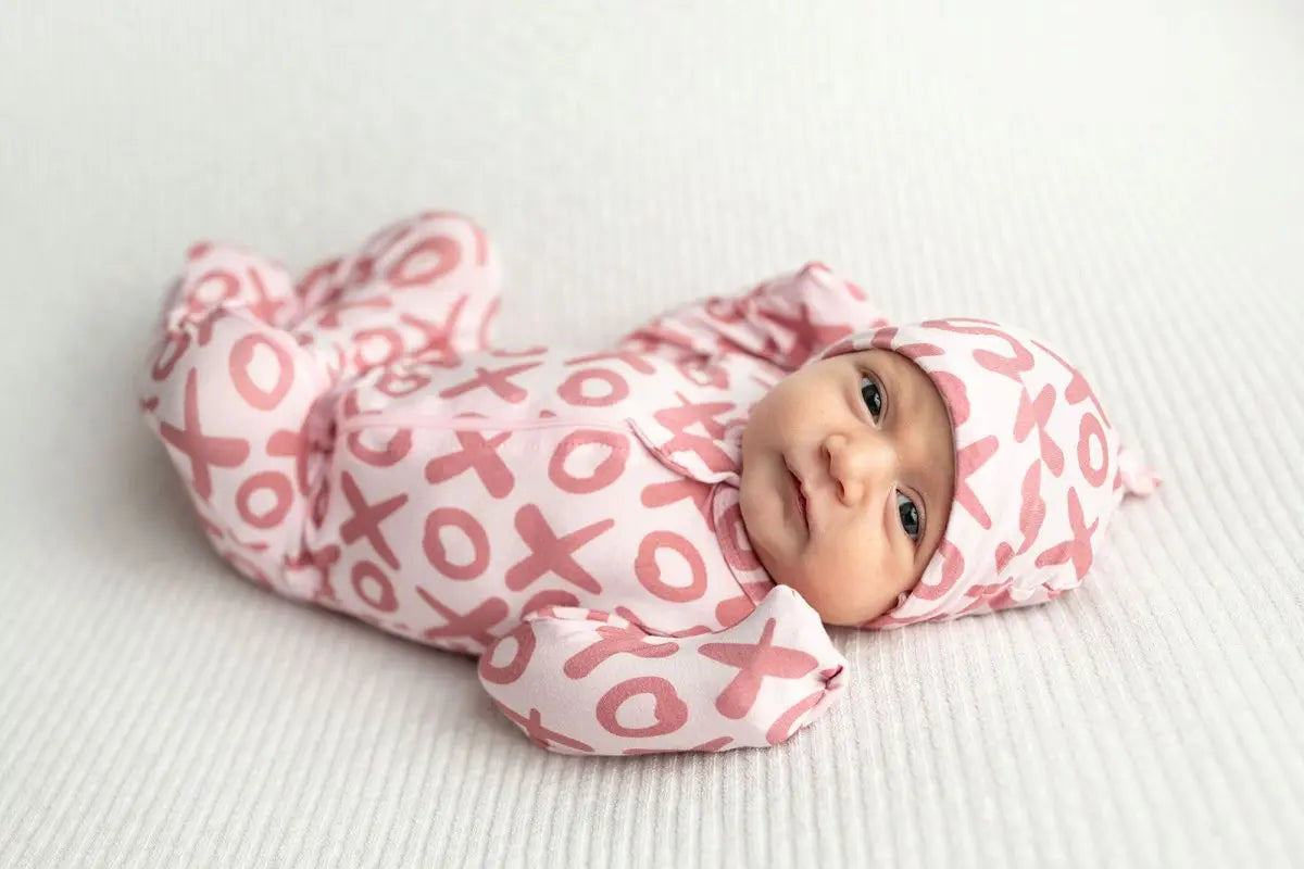 Three Little Tots Valentine's Day XOXO Bamboo Newborn Zipper Pajamas Sleepers - 