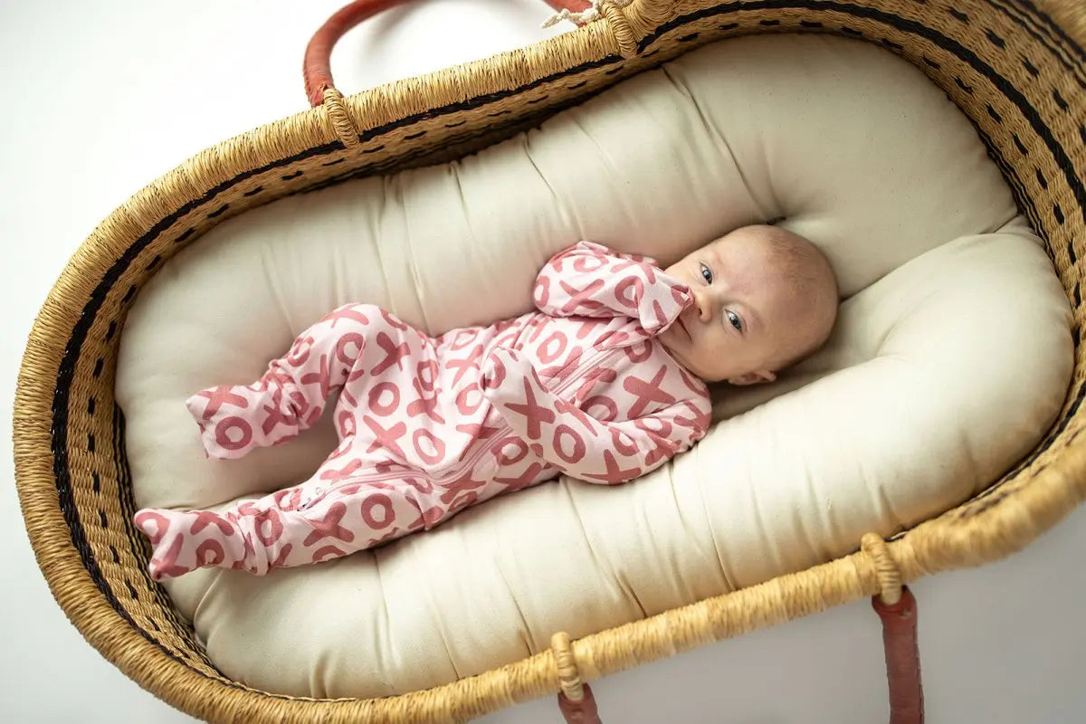 Three Little Tots Valentine's Day XOXO Bamboo Newborn Zipper Pajamas Sleepers - 