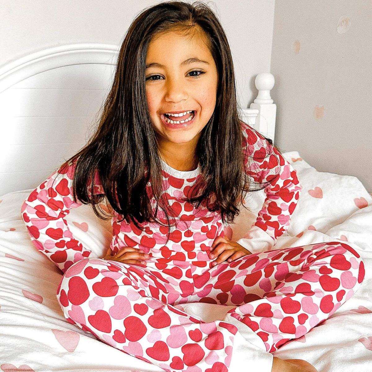 Norani Baby kids pajamas, soft organic cotton with heart print sleepwear.