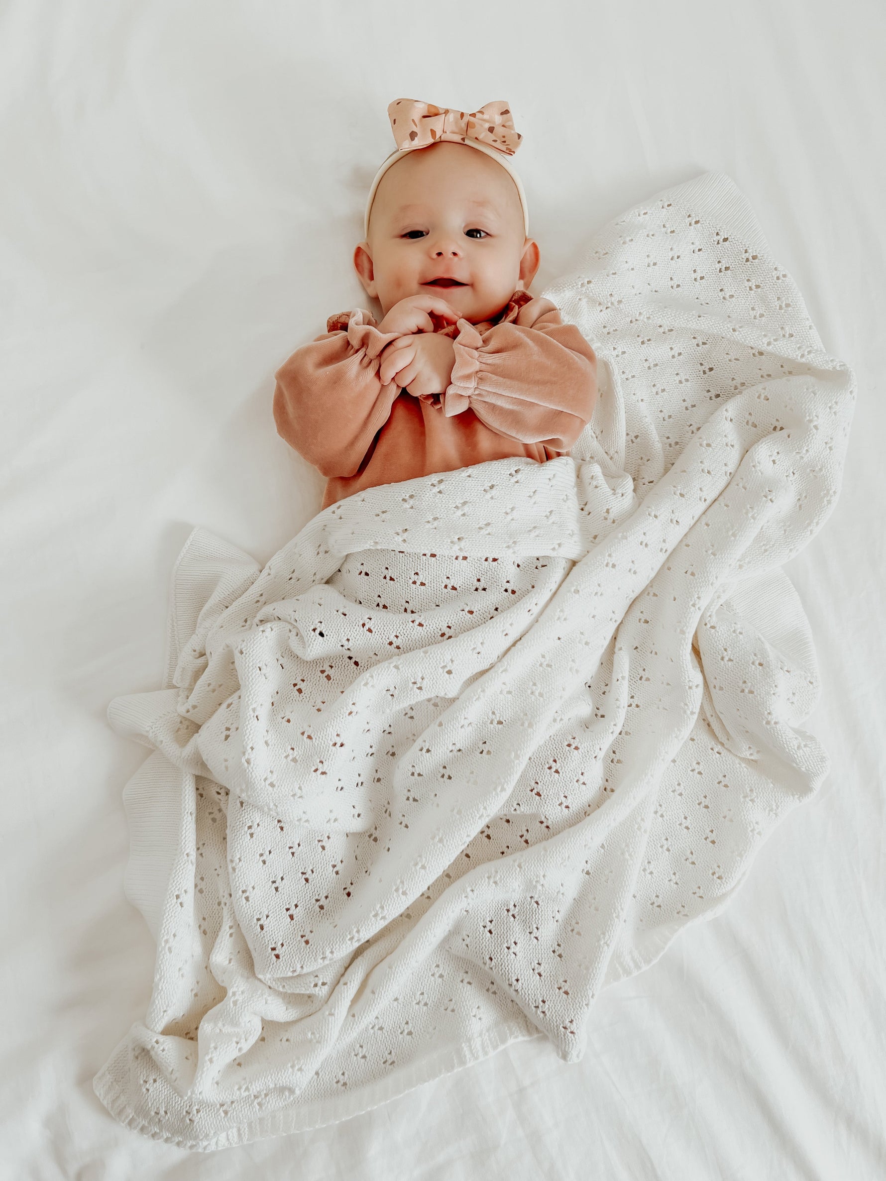 Vanilla Pointelle Knit Baby Blanket By Little Mae And Co Little Mae & Co Everetts Place: Online Boutique