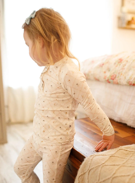 Vintage Blooms 2pc Bamboo Henley Pajamas For Kids Cozy Little Joy Co. Everetts Place: Online Boutique