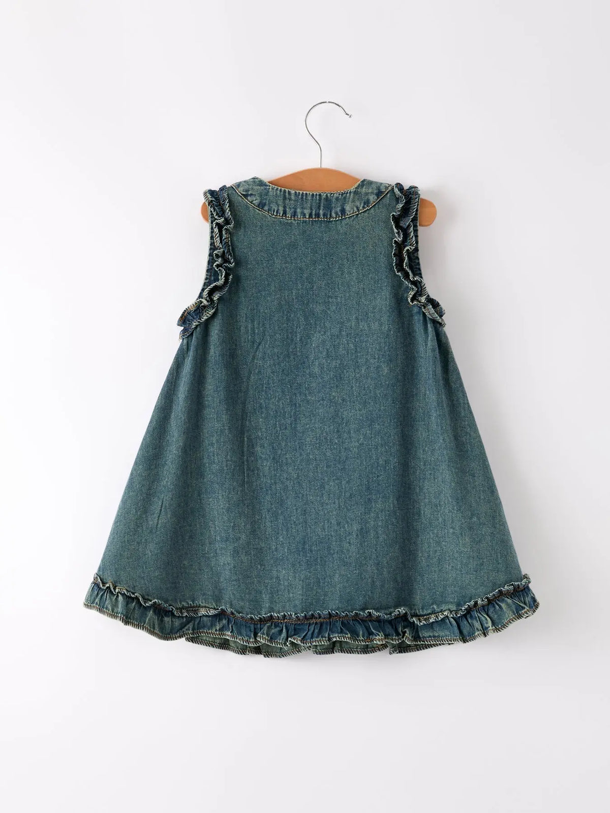 Rylee Faith Designs Vintage Denim Ruffle Girls Dress - 
