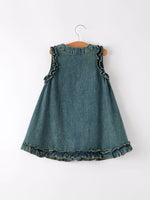 Rylee Faith Designs Vintage Denim Ruffle Girls Dress - 