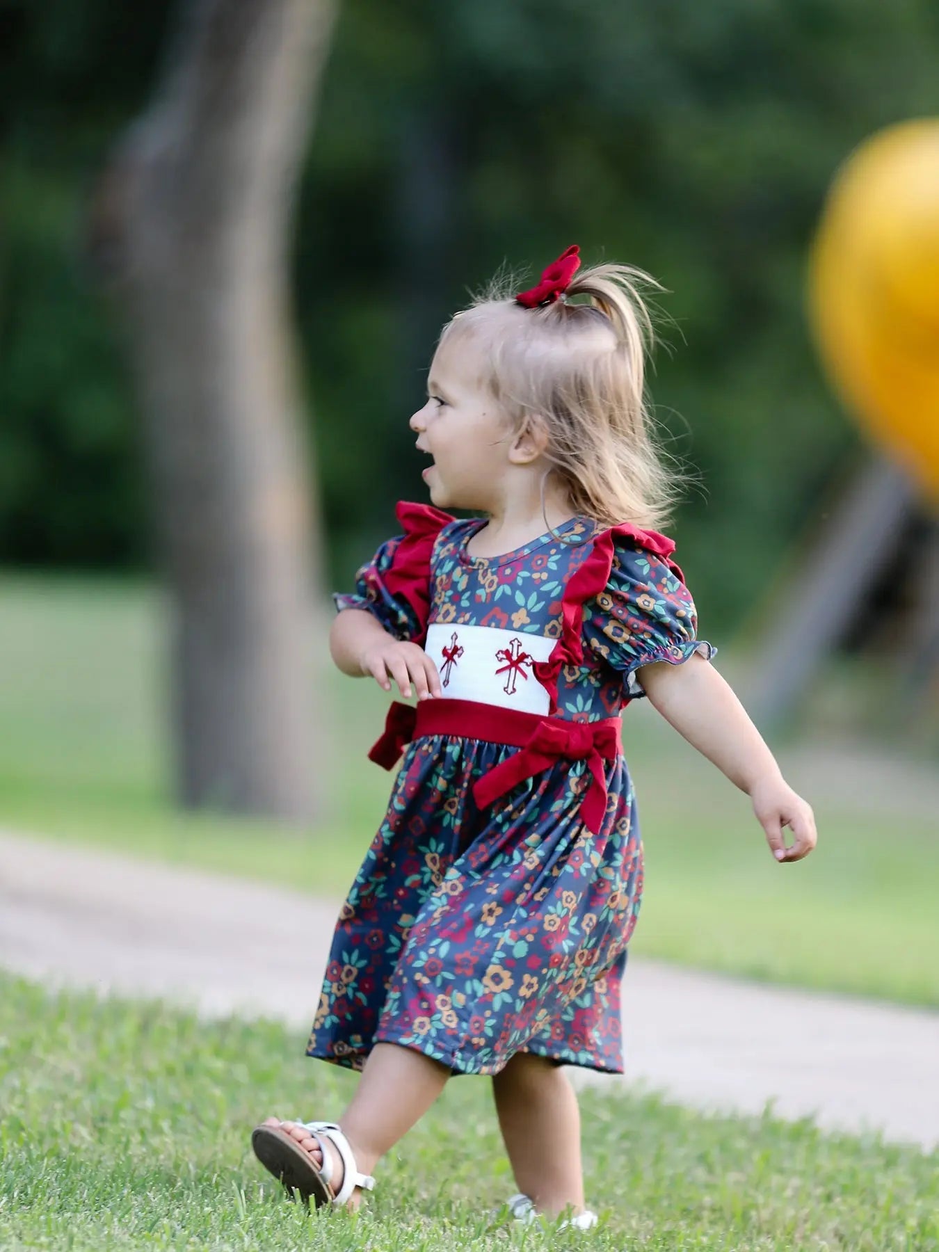 Rylee Faith Designs Vintage Floral Smocked Church Christ Bishop Christening Dress for Girls - Apparel & Accessories > Clothing > One-Pieces Dress