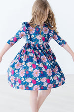 Vintage Garden Three Quarter Sleeve Ruffle Twirl Dress - Everetts Place Boutique - Twirl Ruffle Dress 3/4