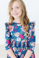 Vintage Garden Three Quarter Sleeve Ruffle Twirl Dress - Everetts Place Boutique - Twirl Ruffle Dress 3/4