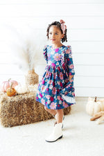 Vintage Garden Three Quarter Sleeve Ruffle Twirl Dress - Everetts Place Boutique - Twirl Ruffle Dress 3/4