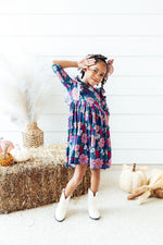 Vintage Garden Three Quarter Sleeve Ruffle Twirl Dress - Everetts Place Boutique - Twirl Ruffle Dress 3/4