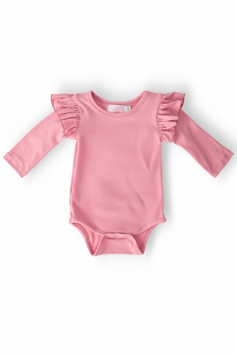 Vintage Pink Long Sleeve Flutter Bodysuit for Baby Mila - Everetts Place Boutique - Flutter Bodysuit L/S