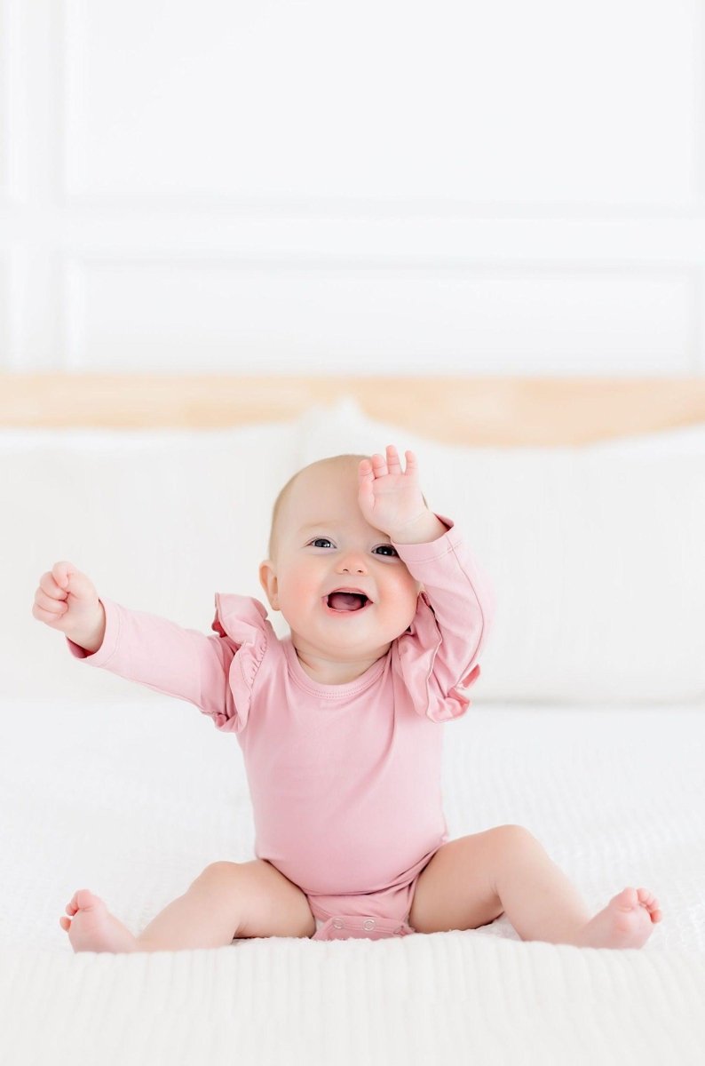 Vintage Pink Long Sleeve Flutter Bodysuit for Baby Mila - Everetts Place Boutique - Flutter Bodysuit L/S