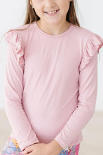 Vintage Pink Long Sleeve Ruffle Tee Mila Rose For Girls - Everetts Place Boutique - Ruffle Tee L/S