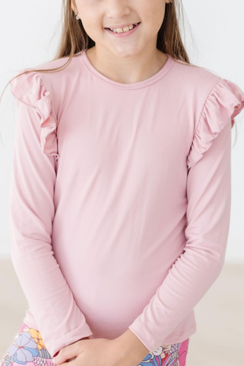 Vintage Pink Long Sleeve Ruffle Tee Mila Rose For Girls - Everetts Place Boutique - Ruffle Tee L/S