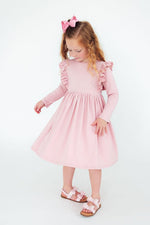 Vintage Pink Long Sleeve Ruffle Twirl Dress For Girls Mila & Rose ® Everetts Place: Online Boutique