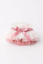 Vintage pink ombre ruffle tutu bloomer with layered ruffles on the front and back