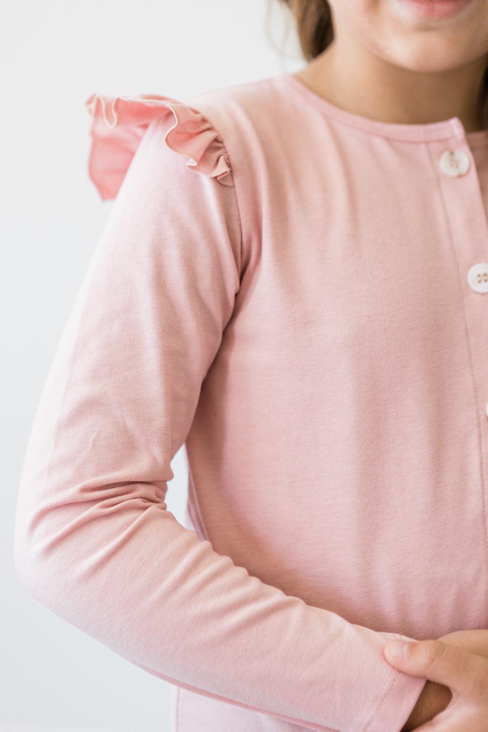 Vintage Pink Ruffle Cardigan Lightweight Cozy For Girls Mila & Rose ® Everetts Place: Online Boutique