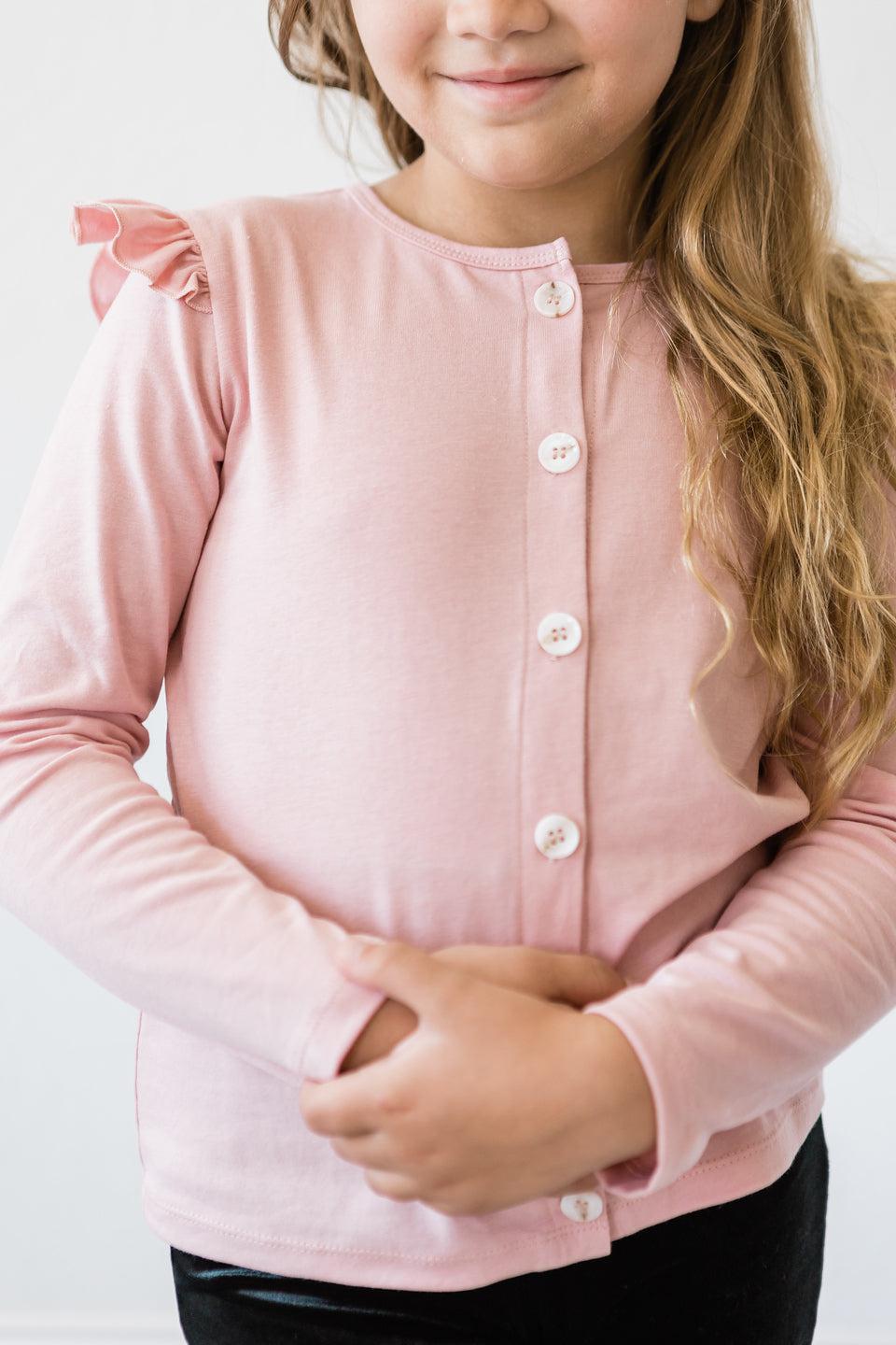 Vintage Pink Ruffle Cardigan Lightweight Cozy For Girls Mila & Rose ® Everetts Place: Online Boutique