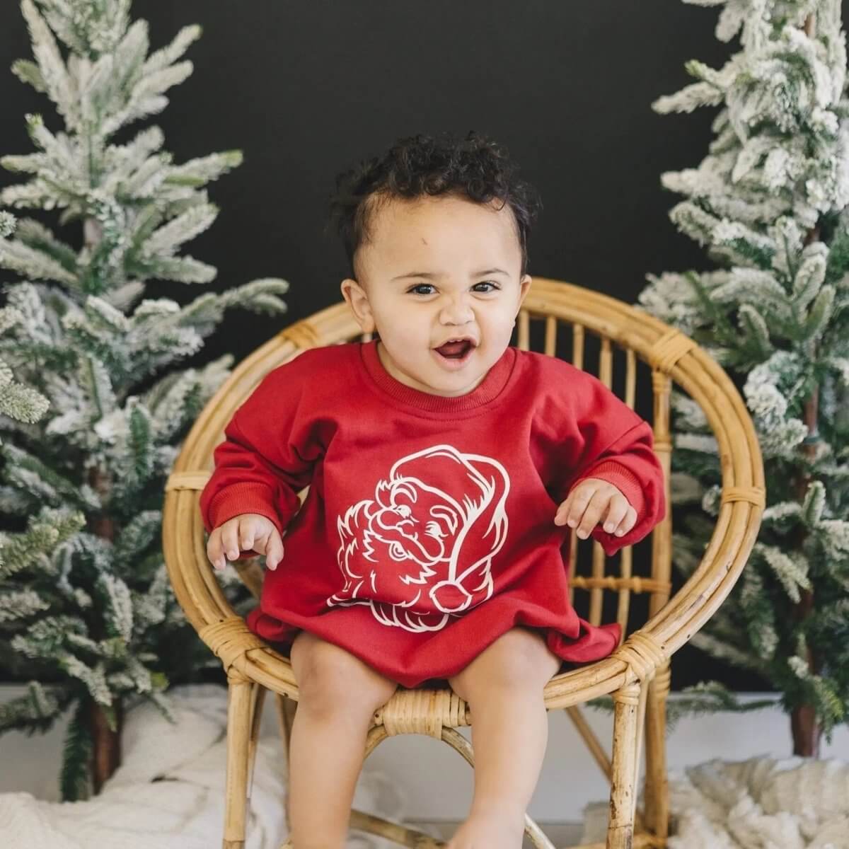 Little Joy Co. Vintage Santa Graphic Sweatshirt Romper - Red - Everetts Place Boutique - 