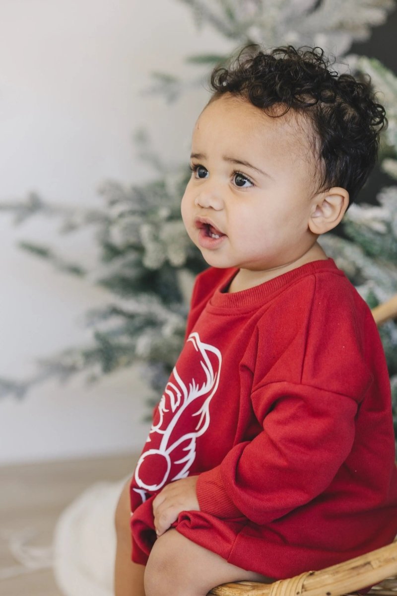 Vintage Santa Graphic Sweatshirt Romper - Red Little Joy Co. Everetts Place Boutique