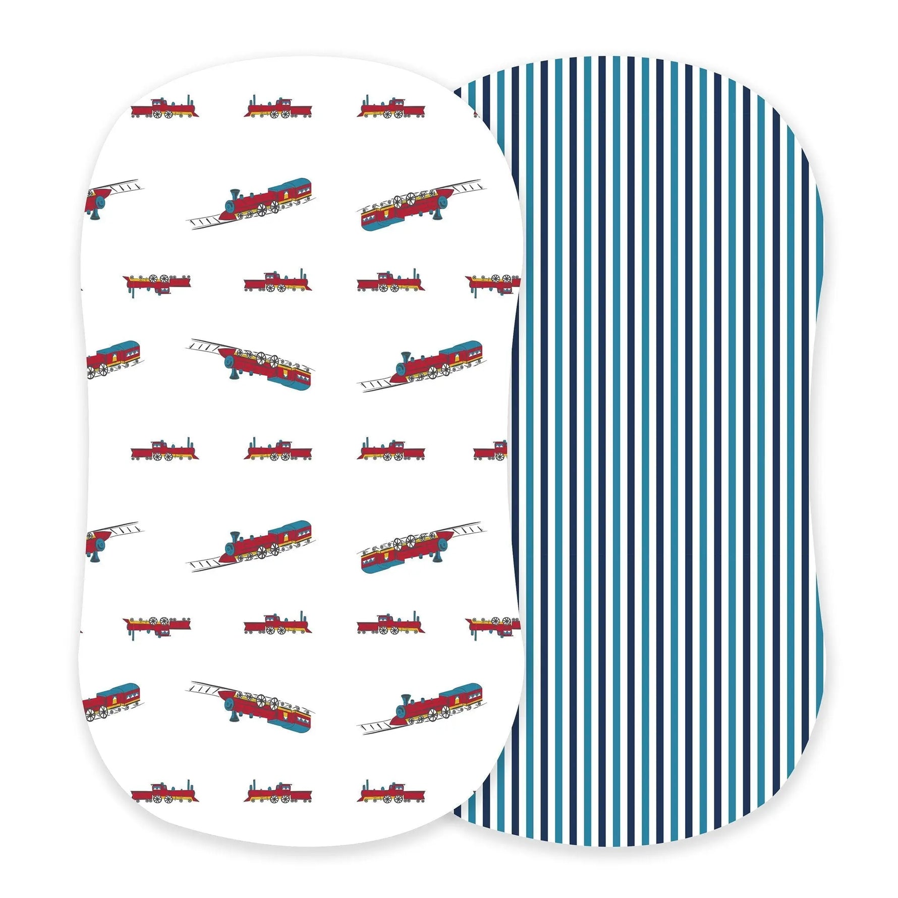 Vintage Steam Trains and Blue and White Stripe Bamboo Changing Pad Cover/Bassinet Sheets Newcastle Classics 