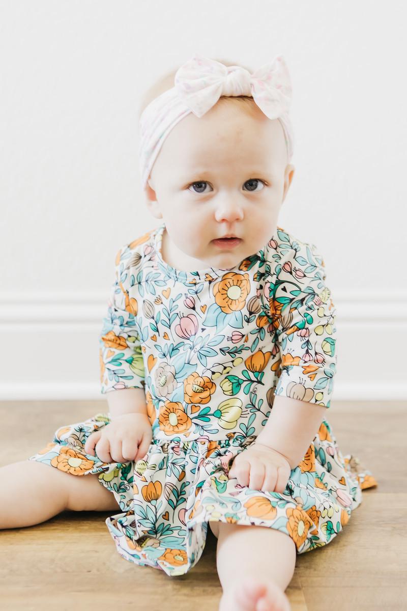 Vintage Vibes Three Quarter Sleeve Twirl Baby Bodysuit - Everetts Place Boutique - Twirl Bodysuit - 3/4 Sleeve