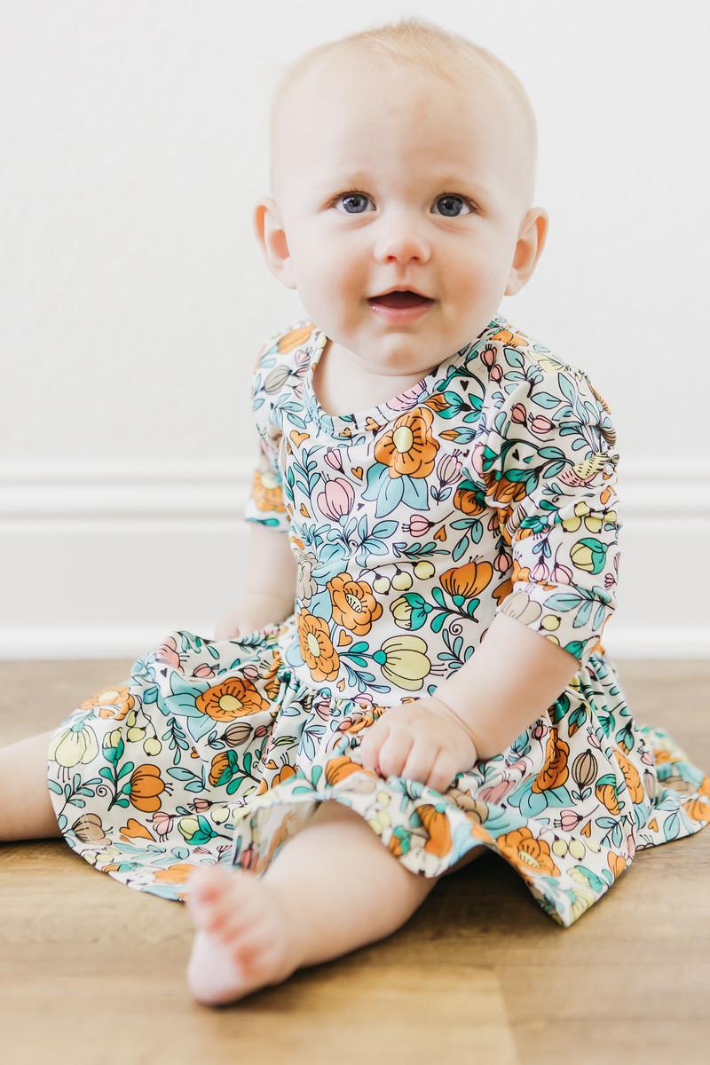 Vintage Vibes Three Quarter Sleeve Twirl Baby Bodysuit - Everetts Place Boutique - Twirl Bodysuit - 3/4 Sleeve