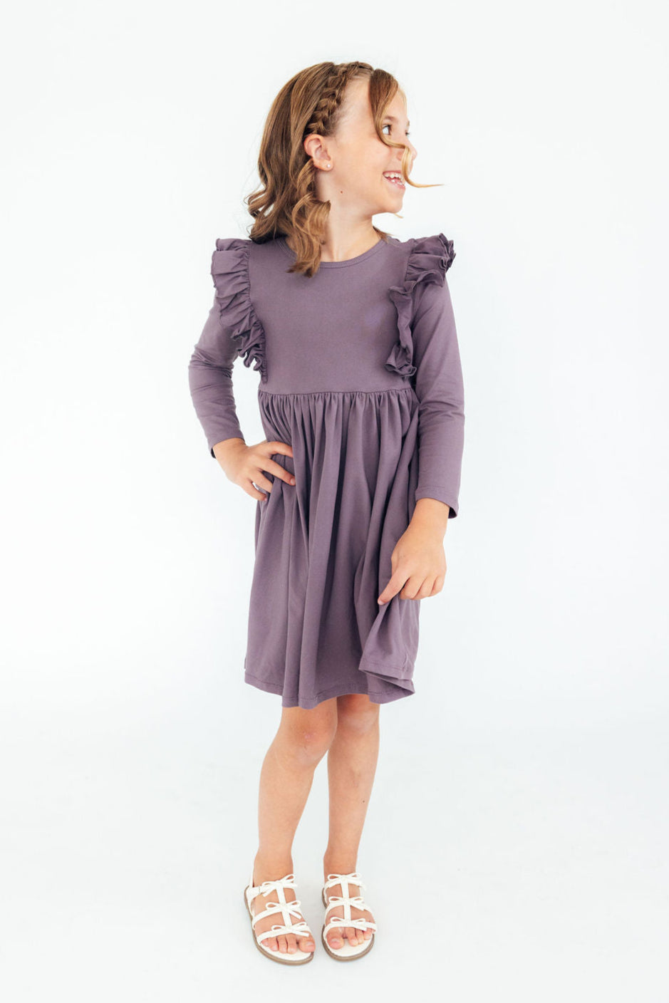 Vintage Violet Long Sleeve Ruffle Twirl Dress For Girls Mila & Rose ® Everetts Place: Online Boutique