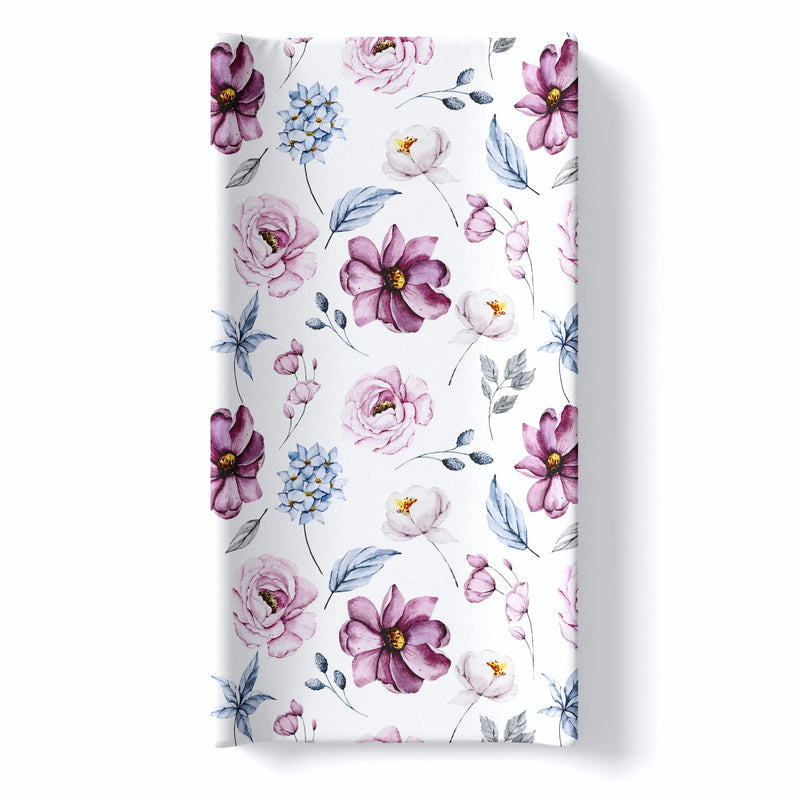 Vintage floral changing pad cover, soft fabric, fits 32x16 inches.