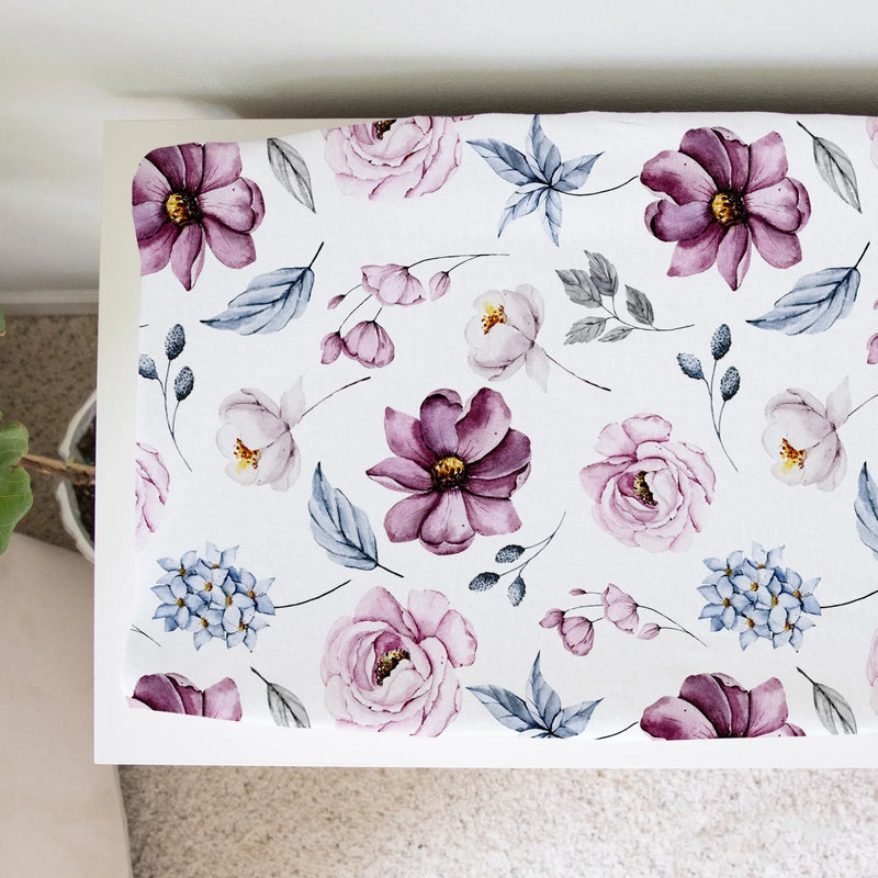 Vintage floral changing pad cover with soft stretchy fabric.