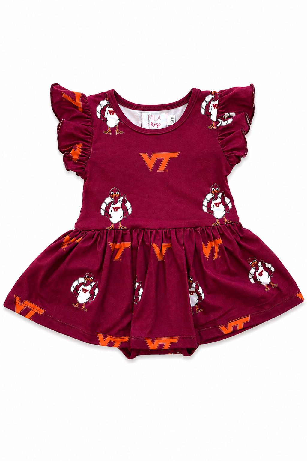 Virginia Tech Maroon Hokie S/S Flutter Twirl Bodysuit by Mila & Rose ®