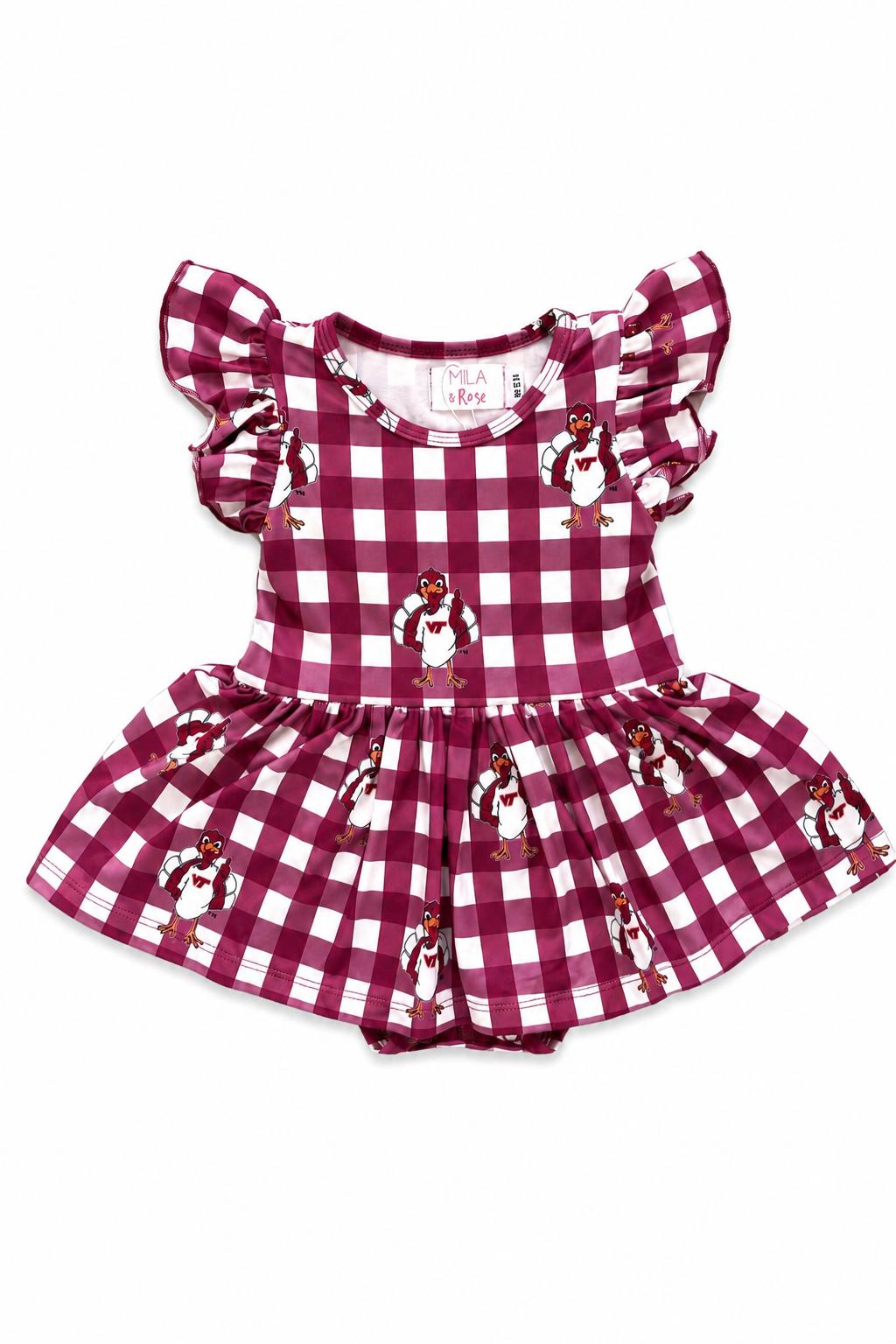 Virginia Tech Plaid Hokie S/S Flutter Twirl Bodysuit by Mila & Rose ®
