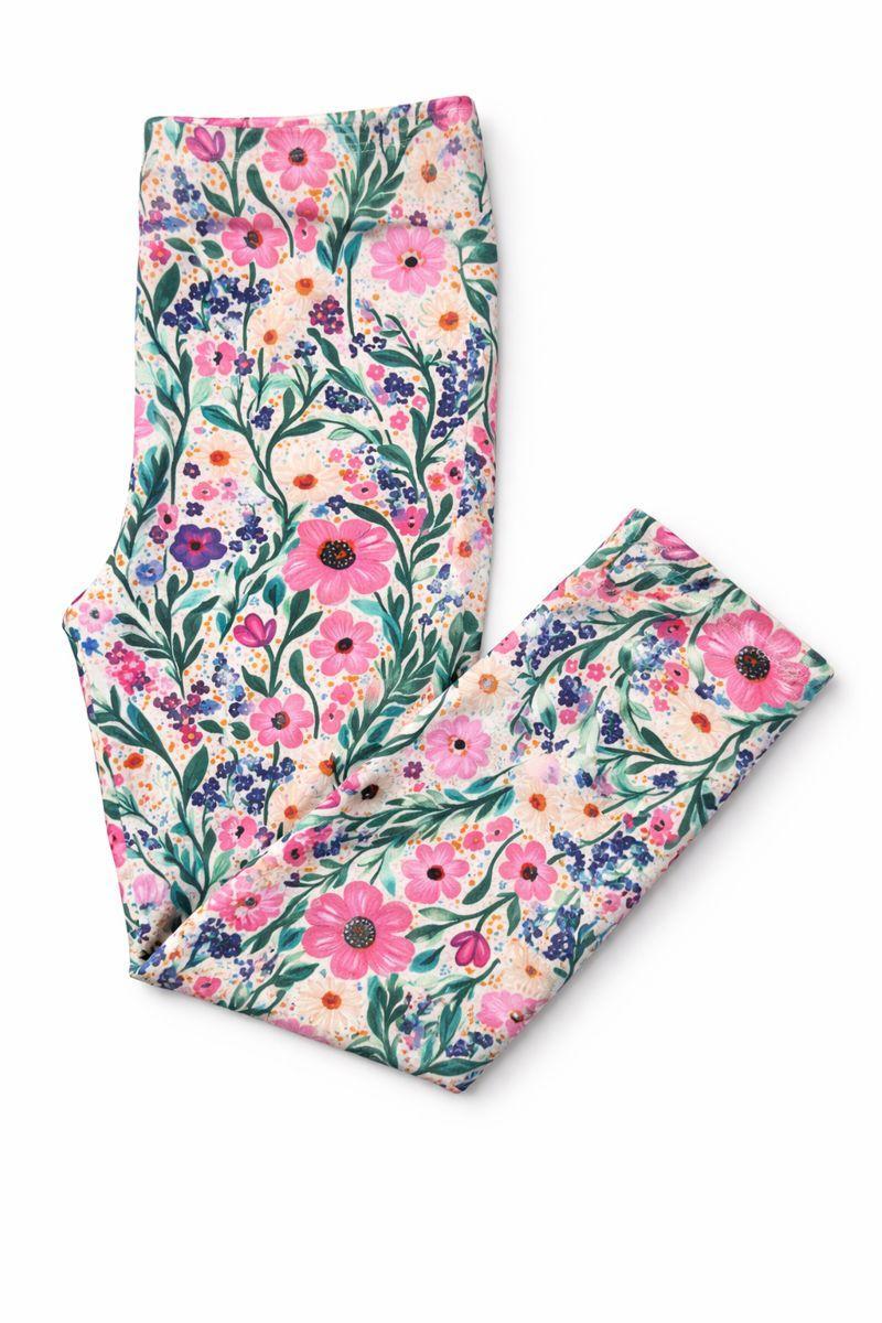 Mila & Rose Vivid Garden baby leggings with colorful floral print.