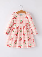 Rylee Faith Designs Waffle Cherry Girls Long Sleeve Dress Cozy Comfort Stylish Playful Pattern - Apparel & Accessories > Clothing > Dresses Dress
