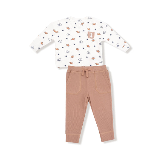 Waffle Drop Sleeve Shirt and Jogger Set with Football Pocket Angel Dear Everetts Place: Online Boutique