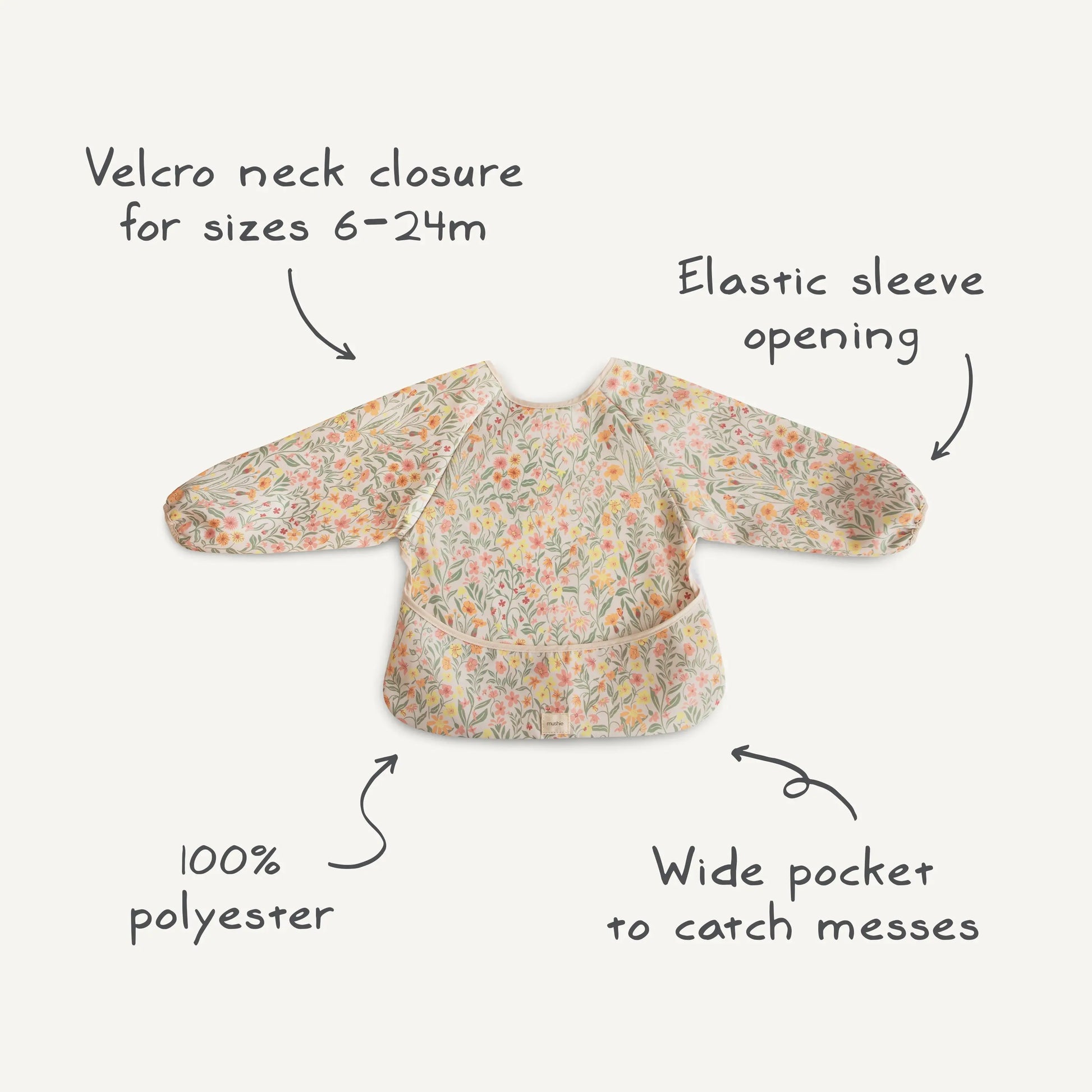 Water Resistant Long Sleeve Bib for Kids with Wide Pocket and Velcro Closure Mushie Everetts Place: Online Boutique