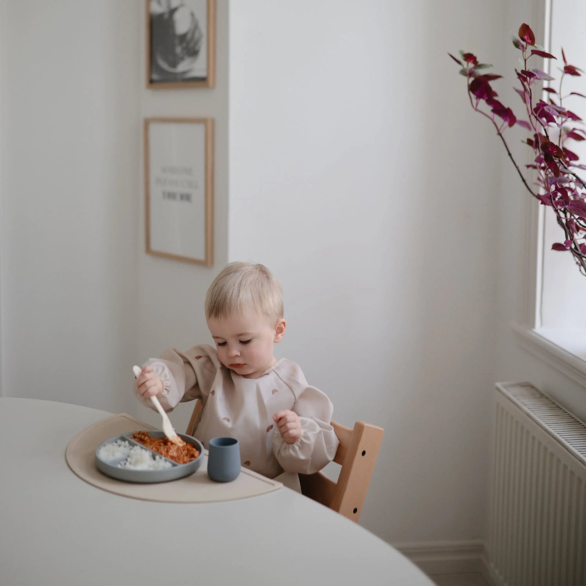 Water Resistant Long Sleeve Bib for Kids with Wide Pocket and Velcro Closure Mushie Everetts Place: Online Boutique
