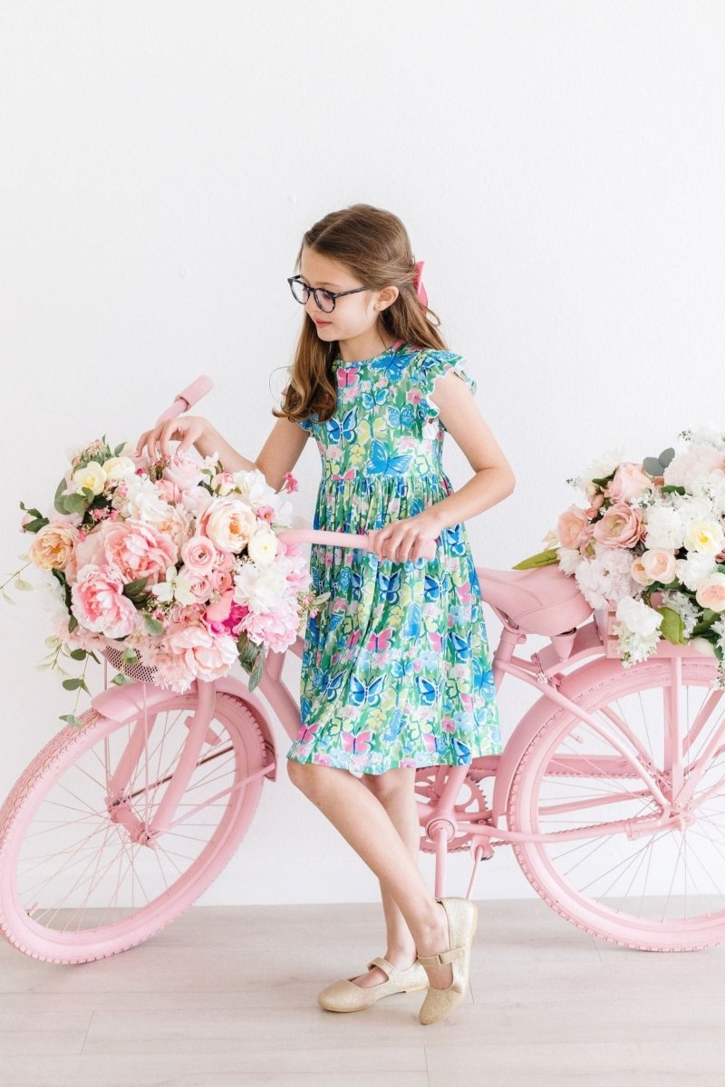 Watercolor Butterflies Flutter Sleeve Twirl Dress Toddler - Everetts Place Boutique - Twirl Dress Flutter