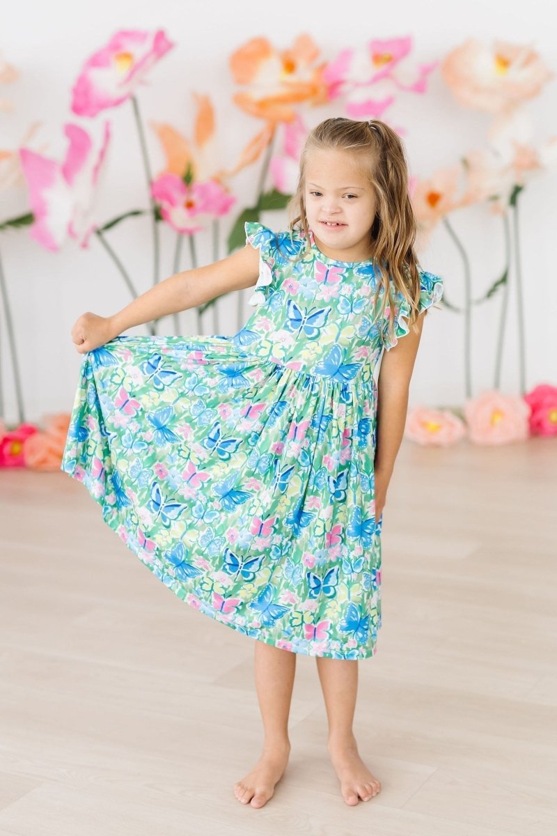 Watercolor Butterflies Flutter Sleeve Twirl Dress Toddler - Everetts Place Boutique - Twirl Dress Flutter