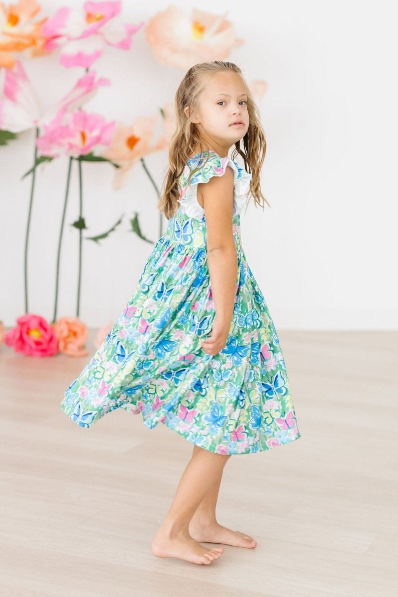 Watercolor Butterflies Flutter Sleeve Twirl Dress Toddler - Everetts Place Boutique - Twirl Dress Flutter