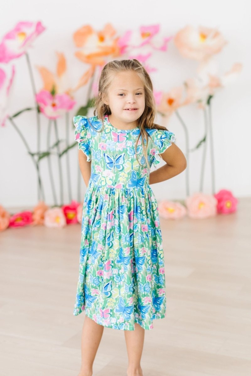 Watercolor Butterflies Flutter Sleeve Twirl Dress Toddler - Everetts Place Boutique - Twirl Dress Flutter