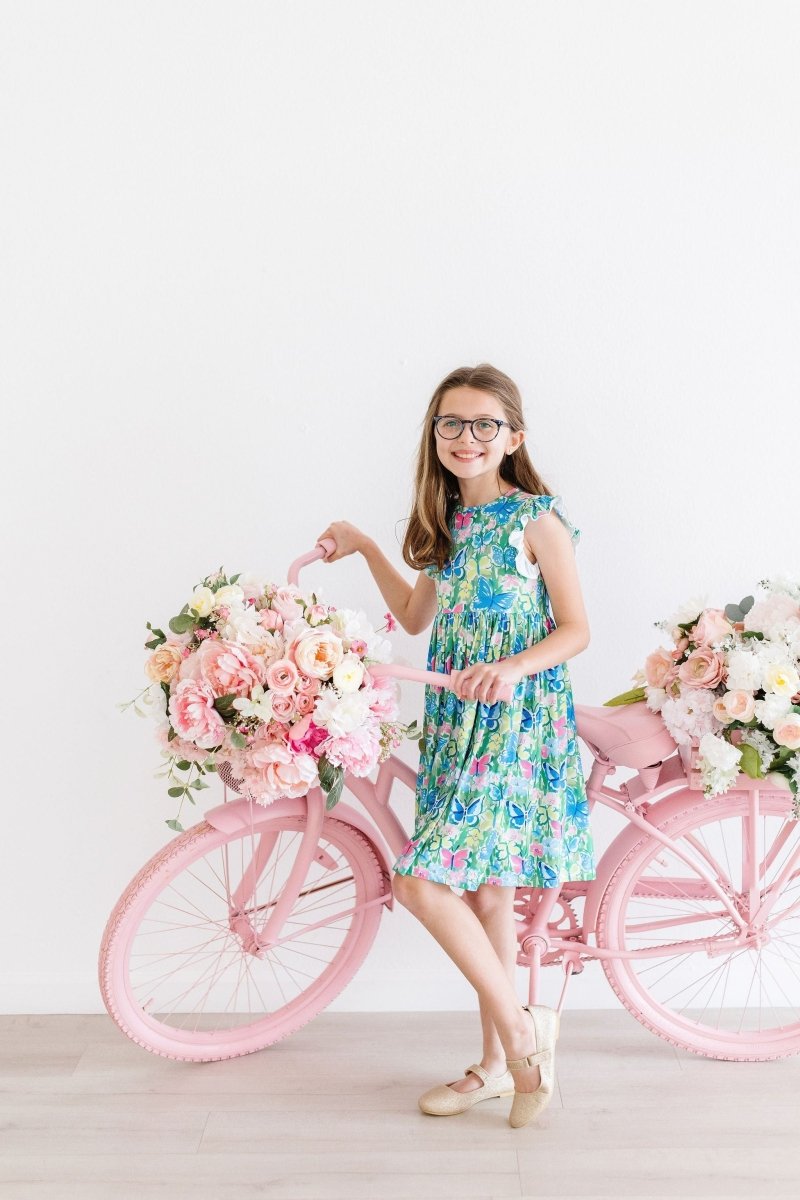 Watercolor Butterflies Flutter Sleeve Twirl Dress Toddler - Everetts Place Boutique - Twirl Dress Flutter